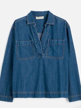 Madewell Popover Tunic Denim Shirt - Blue -Ector Wash- size M